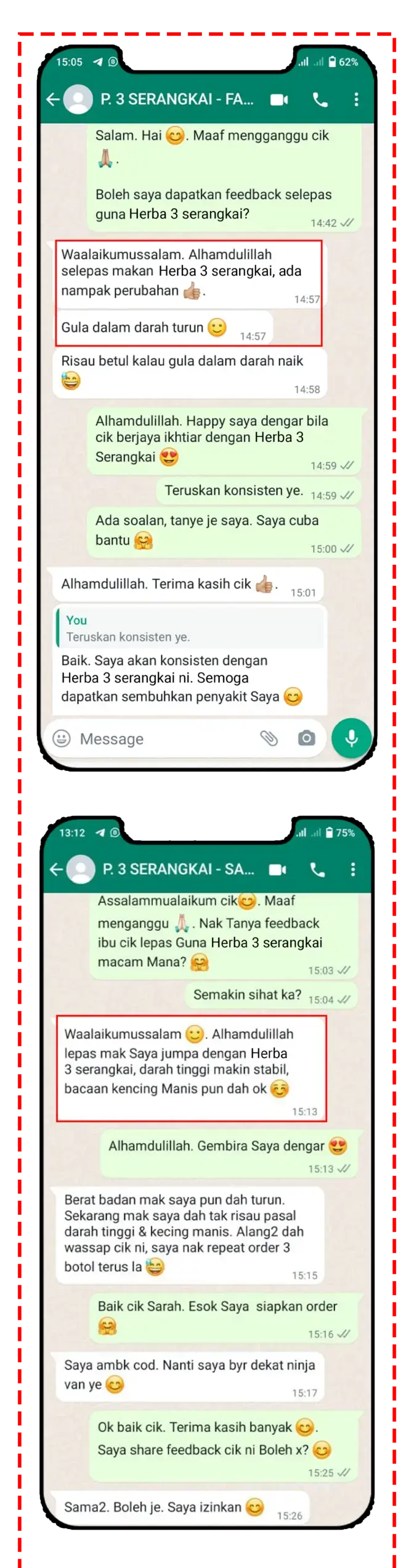 Testimoni WhatsApp pelanggan H3S