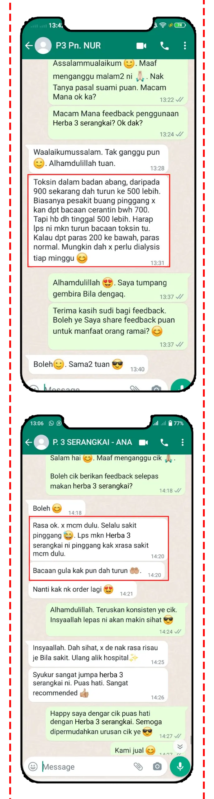 Testimoni WhatsApp pelanggan H3S