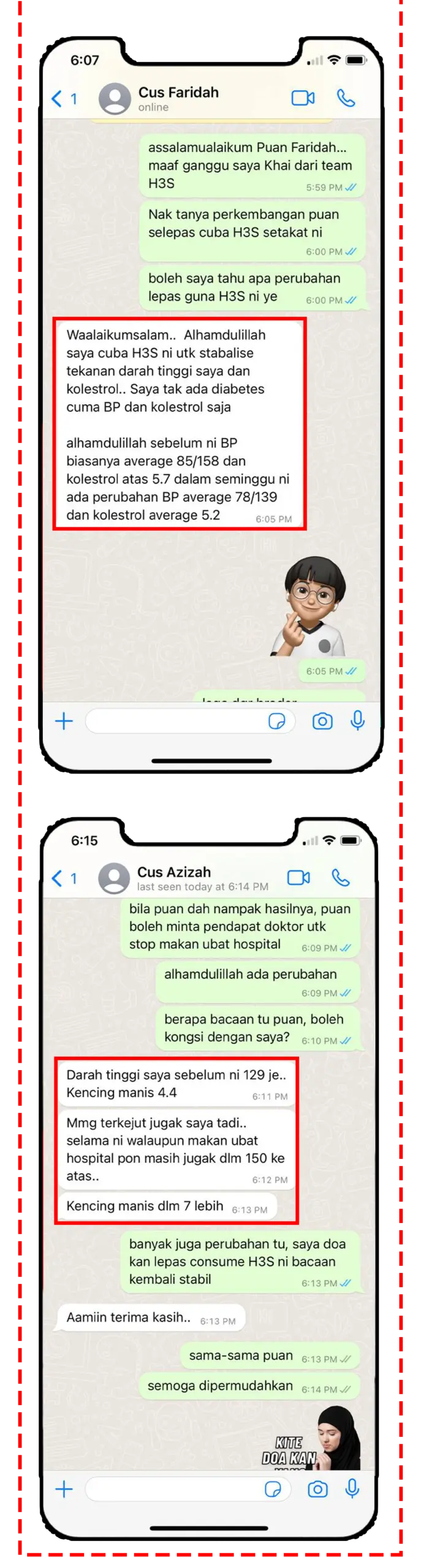 Testimoni WhatsApp pelanggan H3S